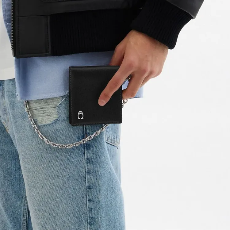 COACH Cow Leather Wallet Mini Men's Black-3
