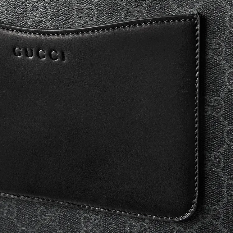 GUCCI Coated Material With Leather Trim One Shoulder Crossbody Portable Briefcases Medium Size Men's Black-7