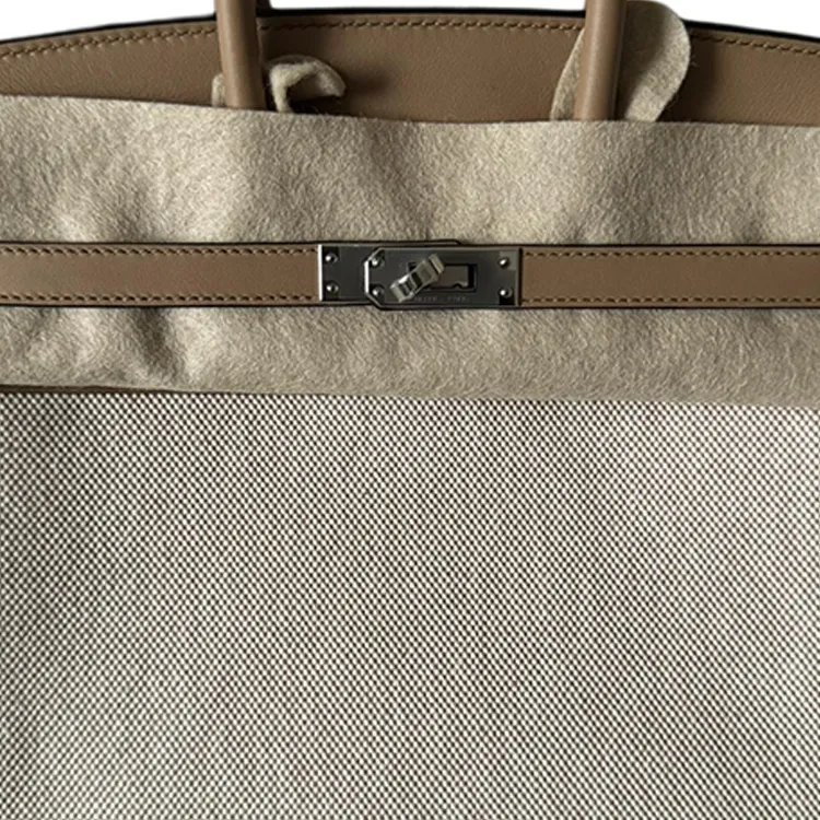 HERMES Birkin Swift Leather With Canvas Canvas Bag Birkin Bag Handbag Women's Milk Tea Beige-3