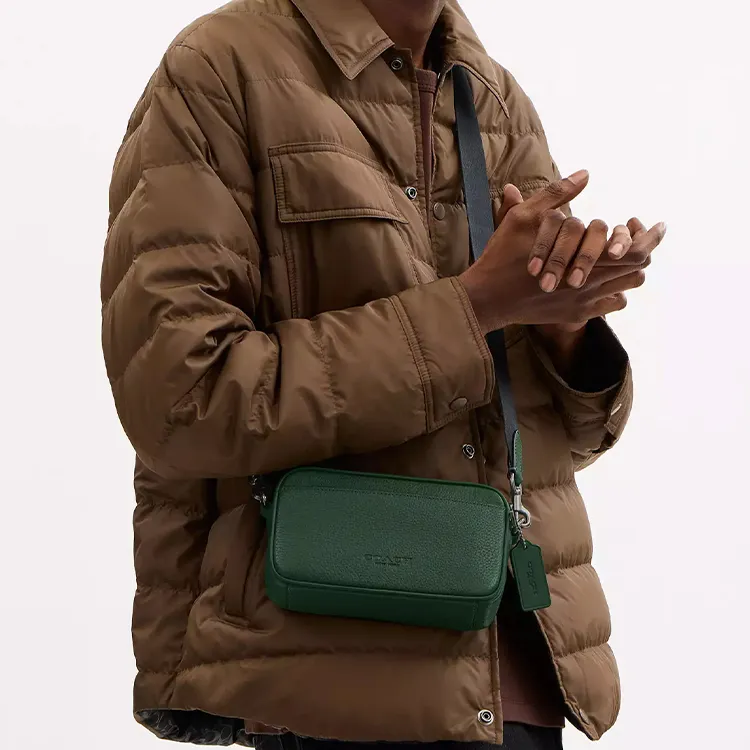 COACH Leather With Calfskin Shoulder Bag, Crossbody Bag Small Size Women's Hunter Green-3