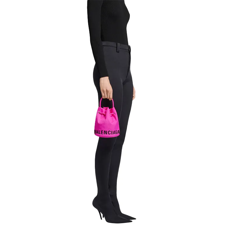 Balenciaga WHEEL Nylon Bucket Bags One Shoulder Handbags Women's Pink-6