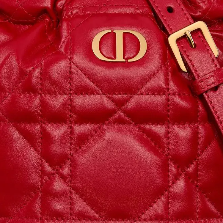 DIOR Miss Caro Sheepskin Cow Leather Patchwork Bucket Bags Shoulder Bags Mini Women's Pomegranate Red-5