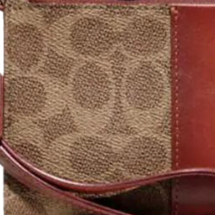 COACH Double Zip Wallet Signature Coated Canvas With Refined Calfskin Clutch Card Holder, Wallet Women's Tan & Rusty-2