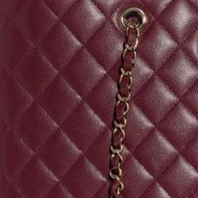 CHANEL Grain Shiny Calfskin Tote Bag, Shopping Bag, Shoulder Bag, Handbag Women's Dark Purple Red-2