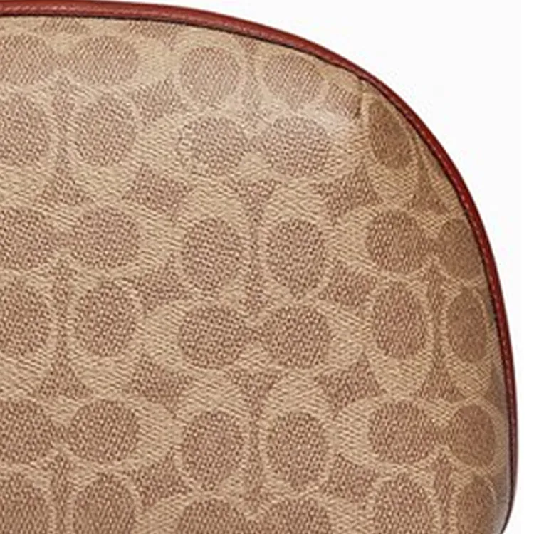 COACH Julienne Coated Canvas With Calfskin Clutch Makeup Bag Small Size Women's Tan-5