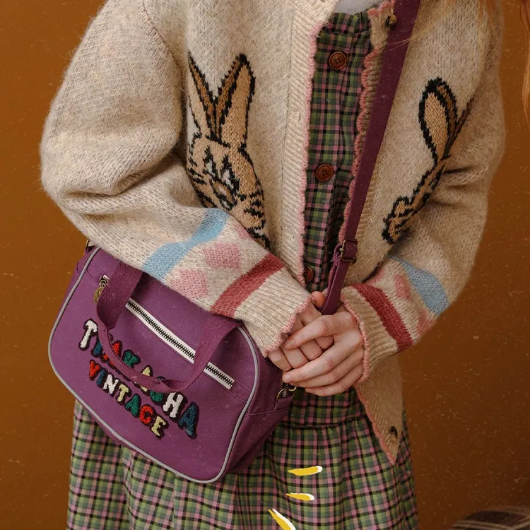 TYAKASHA Cotton Shoulder Bag Crossbody Bag Medium Size Women's Purple-7