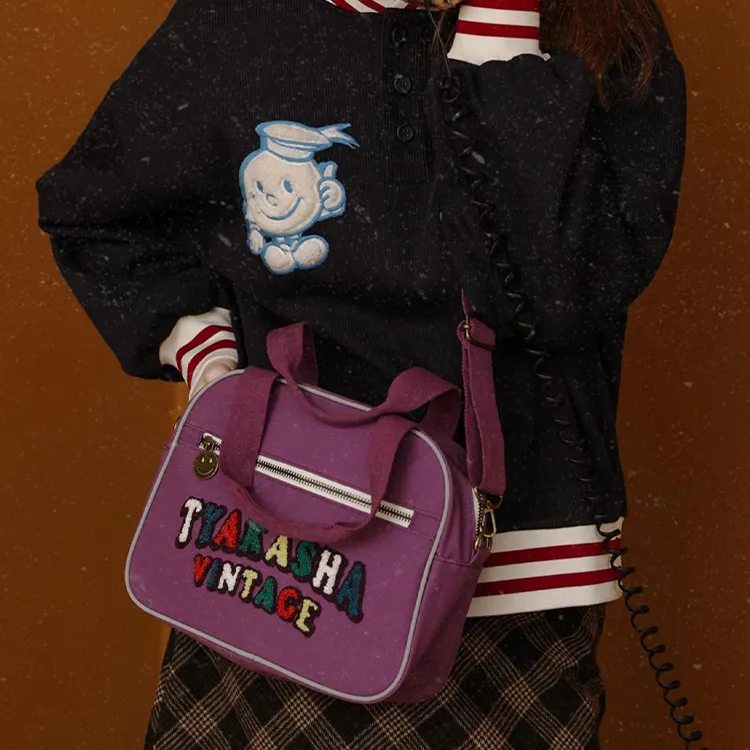 TYAKASHA Cotton Shoulder Bag Crossbody Bag Medium Size Women's Purple-5
