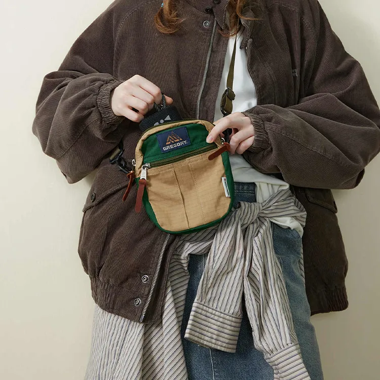 GREGORY NOTHOMME Collaboration Cotton Shoulder Bag Crossbody Bag Medium Size Unisex Beige & Green-1