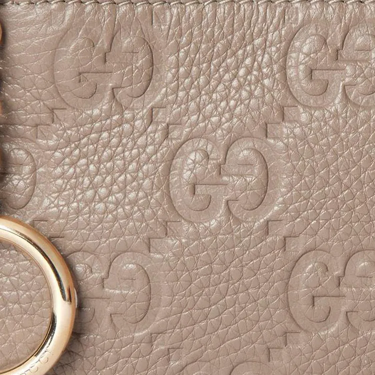 GUCCI GG Emblem Grained Leather Key Pouch Women's Taupe-5
