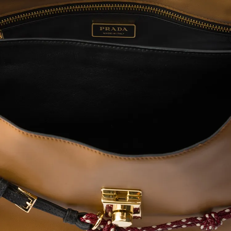 PRADA Leather Shoulder Bag Large Size Women's Caramel-3