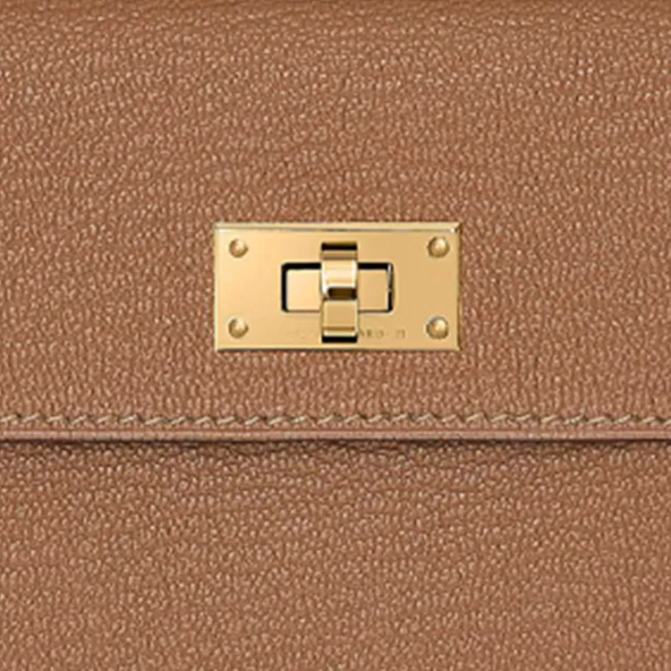 HERMES Kelly Pocket Mysore Goat Skin Short Wallet Women's 2J Quebracho Sparrow Wood Color-3
