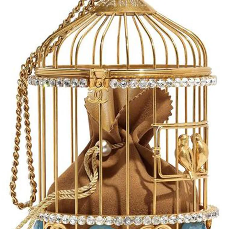 CHANEL Lambskin Limited Edition Bird Cage Bag Evening Clutch Bag Women's Gold-1