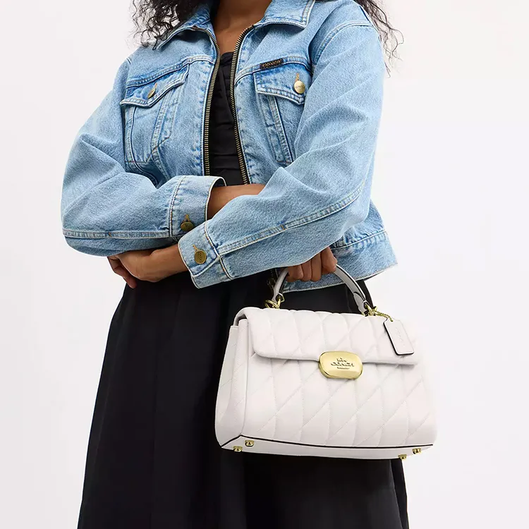 COACH Eliza Nappa Leather One Shoulder Handbag Tubas Women's Gold & Chalk-4