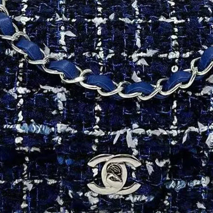 CHANEL Twill Velvet Crossbody Bag Shoulder Bag Mini Women's Blue & White-1
