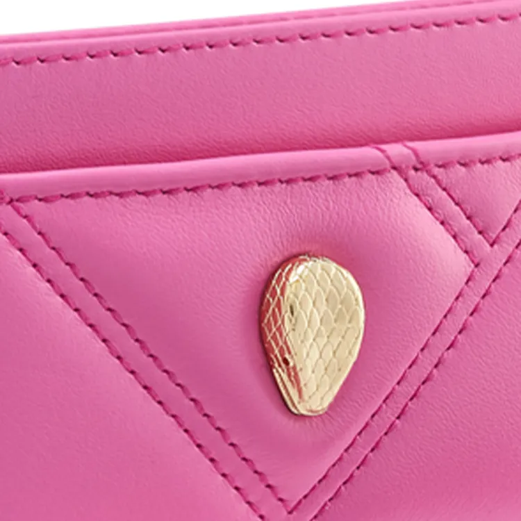 BVLGARI Serpenti Cabochon Calfskin Card Clip Card Holder Women's Pink-3