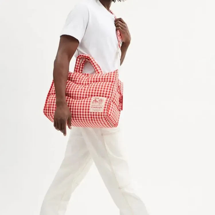 Coachtopia Fabric Tote Bag, Shopping Bag, Shoulder Bag, Handbag Tubas Women's Red & White Checkered-7