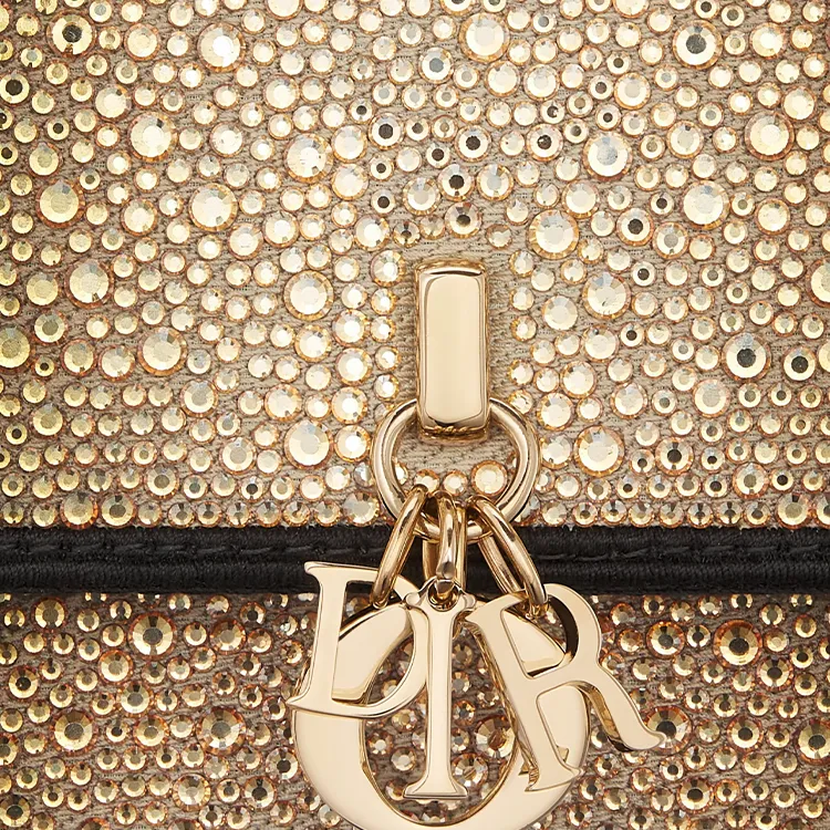 DIOR My Dior Crystal With Cotton One Shoulder Handbag Mini Women's Gold & Black-5