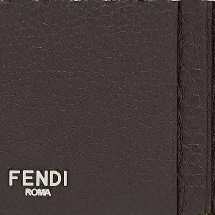FENDI Calfskin Card Holder Men's Brown-3