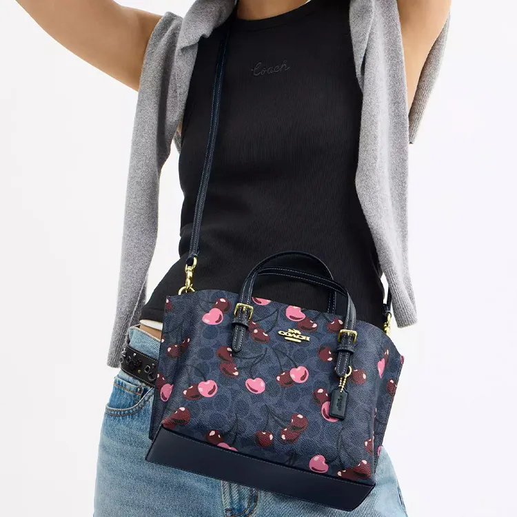 COACH Mollie Coated Canvas Tote Bag, Shopping Bag, Shoulder Bag, Handbag Medium Size Women's Gold With Denim Multicolor-5