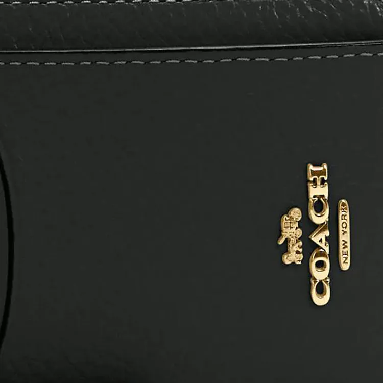 COACH Card Case Pebbled Cow Leather Document Wallet Card Holders Mini Women's Dark Green-3