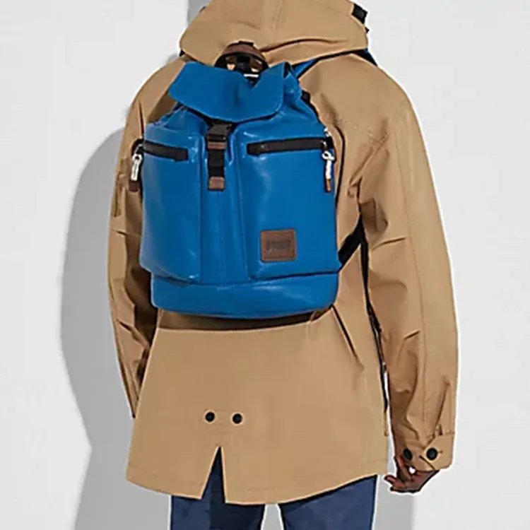 COACH Smooth Leather Backpack Large Size Men's Blue-4