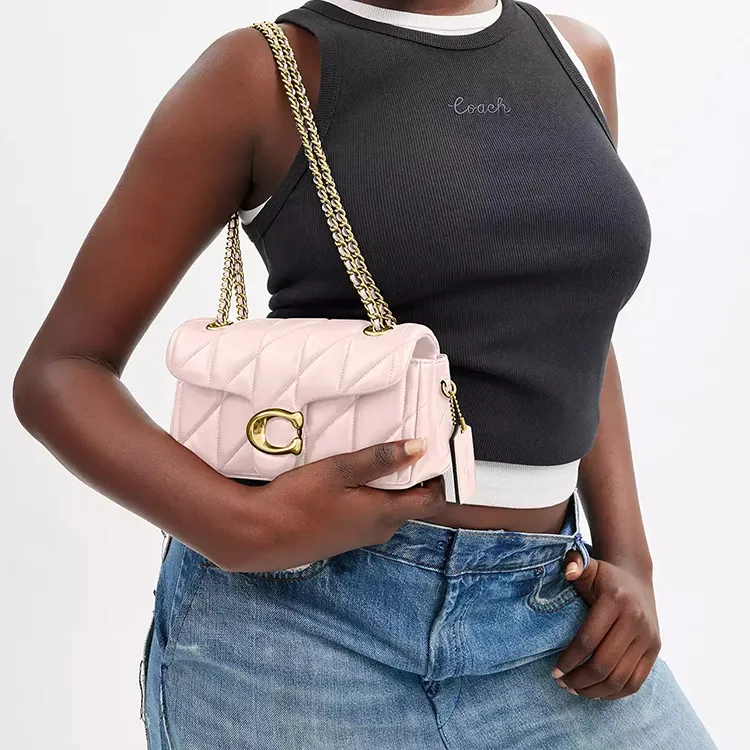 COACH Tabby Leather Shoulder Bag Trumpets Women's Brass & Pink-7