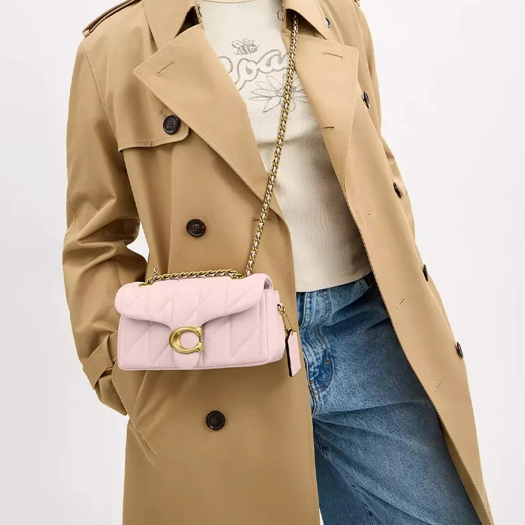 COACH Tabby Leather Shoulder Bag Trumpets Women's Brass & Pink-6