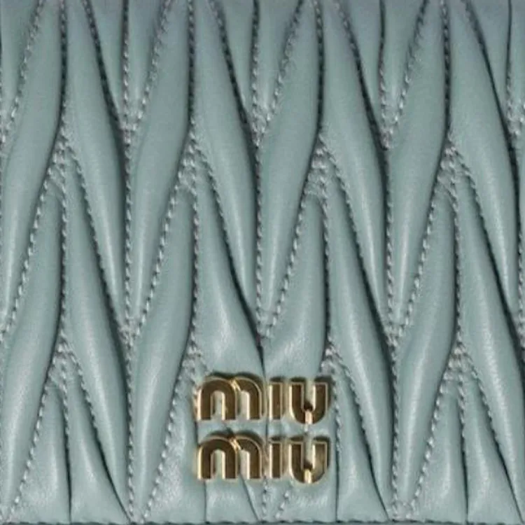 MIU MIU Matelassé Lambskin Wallet Trumpets Women's Light Blue-4