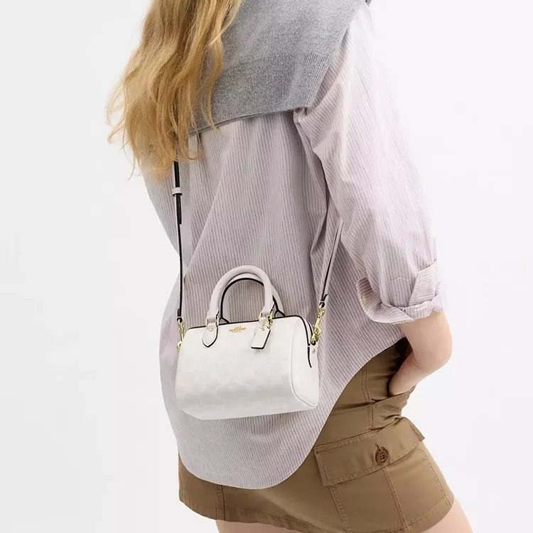 COACH Rowan Coated Canvas One Shoulder Handbags Small Size Women's Gold & White-3