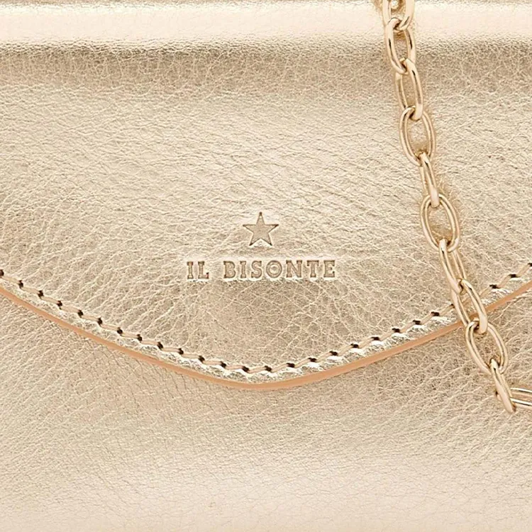 Il Bisonte Leather Card Holder Women's Metal Platinum-3