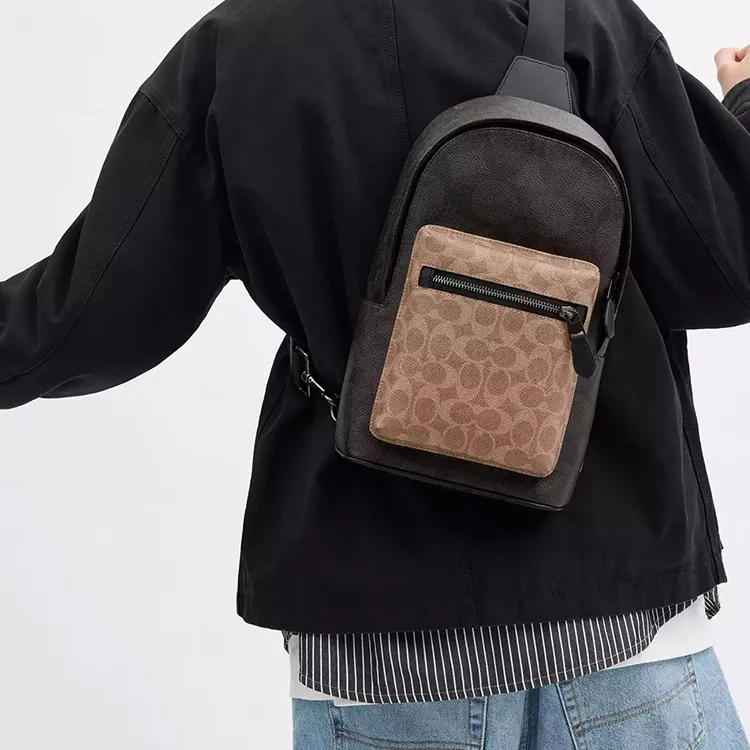 COACH West Signature Coated Canvas Crossbody Sling Bag Small Size Men's Walnut Wood & Brown Umber-4