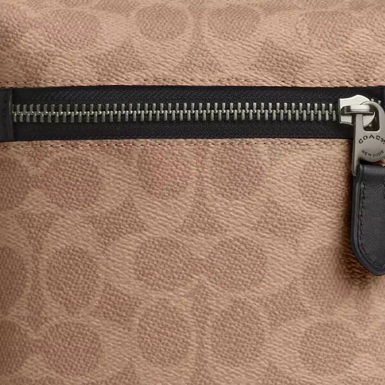 COACH West Signature Coated Canvas Crossbody Sling Bag Small Size Men's Walnut Wood & Brown Umber-3