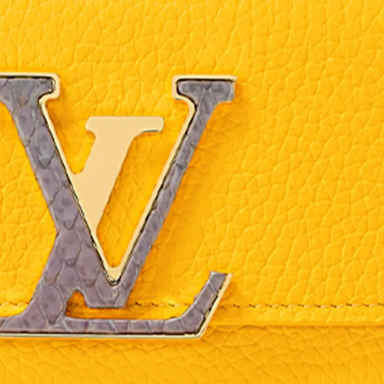 LOUIS VUITTON Capucines Cow Leather Wallet Women's Silver Apricot Yellow-4