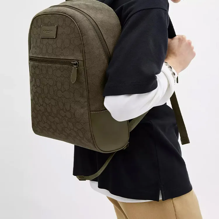 COACH Leather Backpack Tubas Men's Olive-5