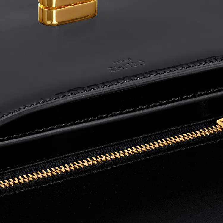 CELINE Patent Leather Calfskin Shoulder Bag Women's Black-3