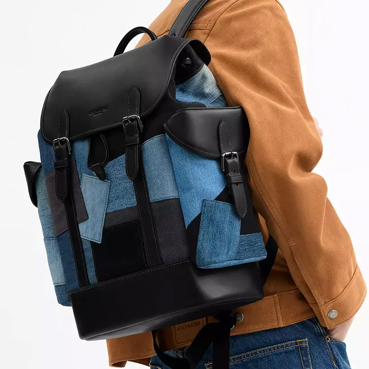 COACH Hitch Denim With Calfskin Backpack Tubas Men's Denim Multicolor-5