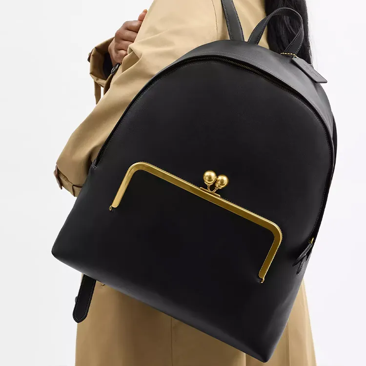 COACH Kisslock Glove Tanning Backpack Tubas Women's Black-7