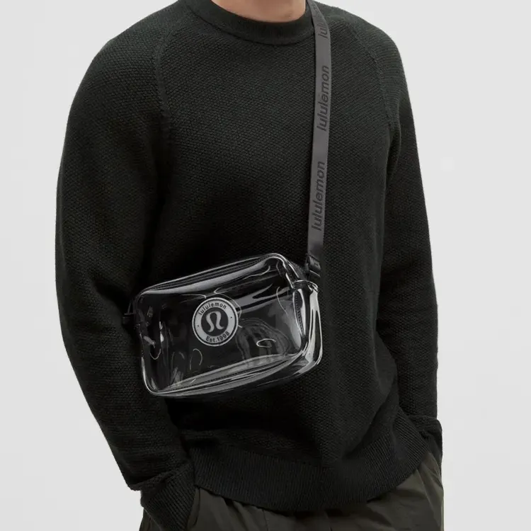 Lululemon Polyurethane Shoulder Bag Crossbody Bag Unisex Transparent Black-4