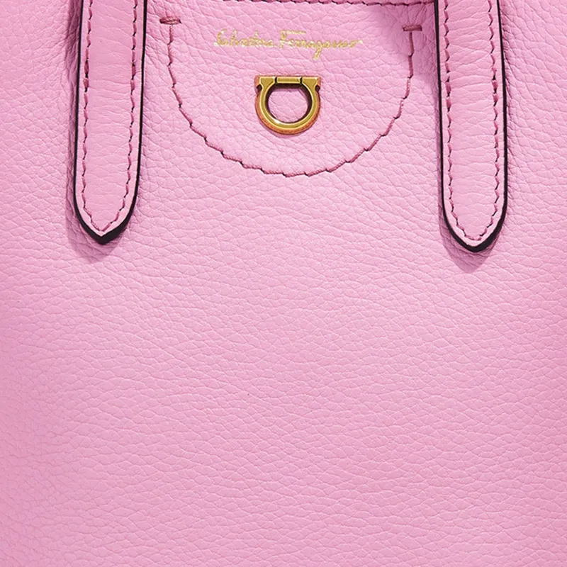FERRAGAMO GANCINI Cow Leather Crossbody Handbag Mini Women's Light Pink Red-4