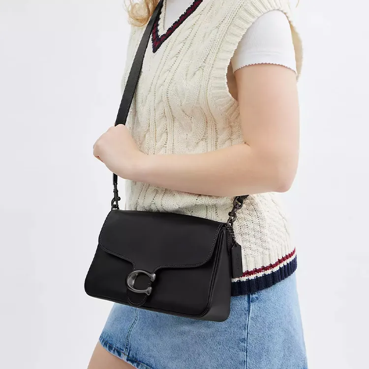COACH Soft Tabby Smooth Leather Shoulder Bag Medium Size Women's Black-7