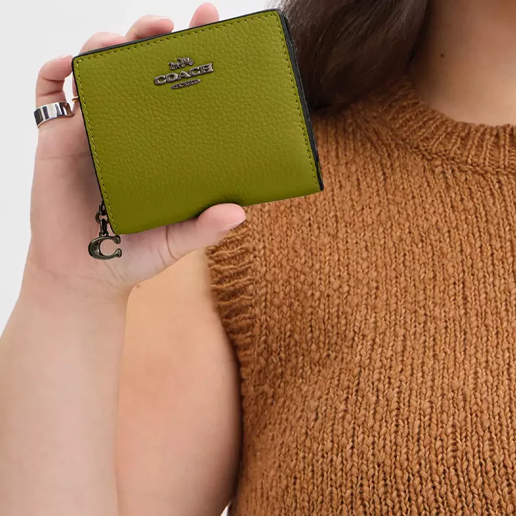 COACH Snap Wallet Leather Wallet Mini Women's Olive-2