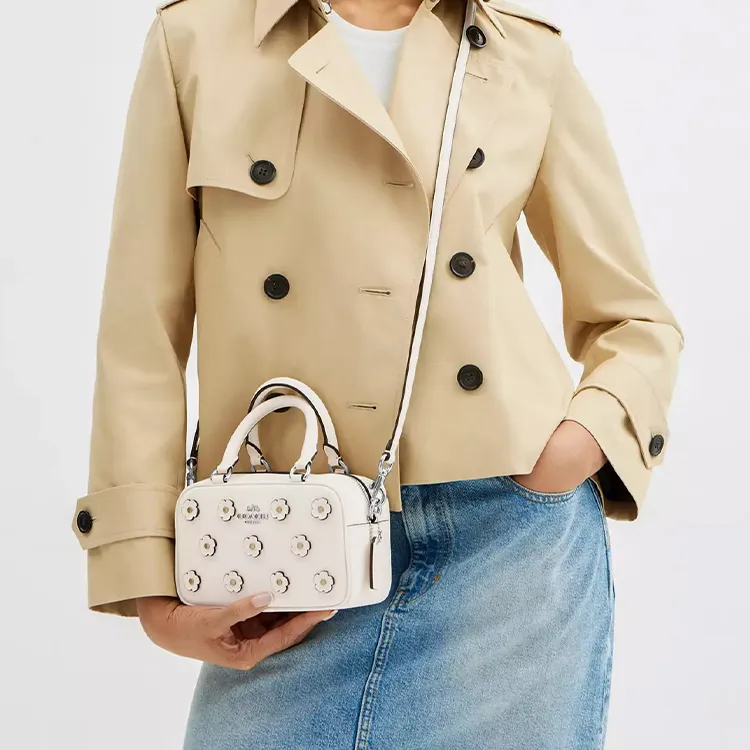 COACH SATCHEL Leather One Shoulder Handbag Trumpets Women's Silver & Chalk-3