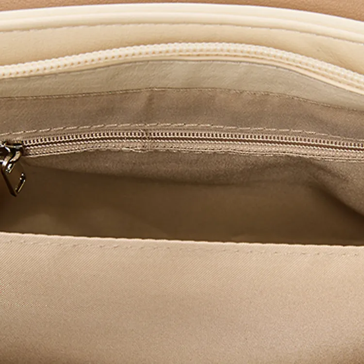 Three Blessings PU Satchel Bag Portable Backpack Medium Size Women's Khaki/Ivory White-10