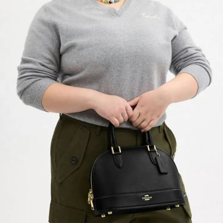 COACH Cow Leather With Cow Split Leather One Shoulder Handbag Medium Size Women's Black-4