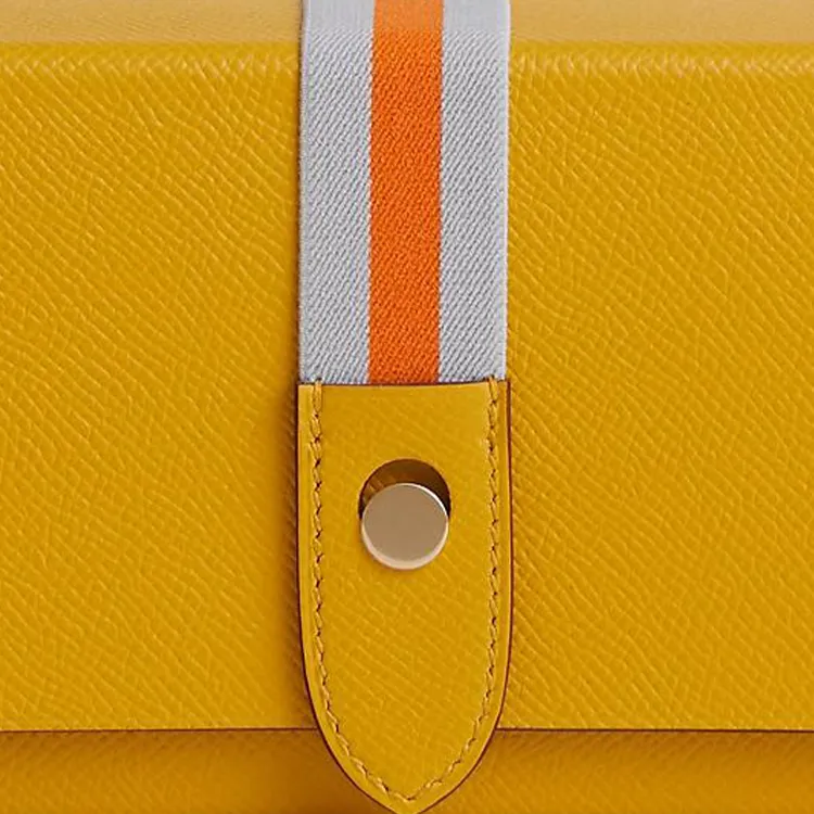 HERMES Calfskin With Crocodile Leather Clutch Women's Yellow Stripes-1
