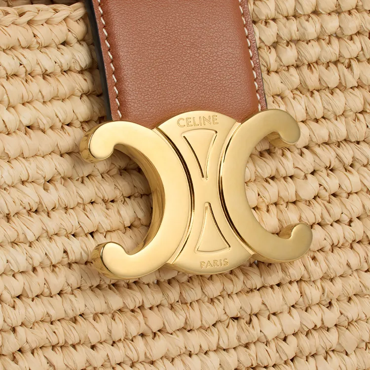CELINE Plant Material With Cow Leather Trim Bucket Bag, Shoulder Bag, Handbag Mini Women's Natural & Tan-4