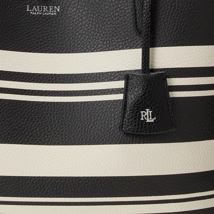 Ralph Lauren Synthetic Leather Tote Bag, Shopping Bag, Shoulder Bag Large Size Women's Black & Stripes-5