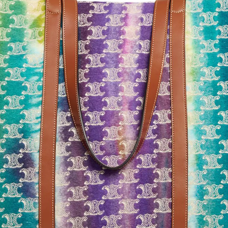 CELINE Triomphe Fabric Tote Bag, Shopping Bag, Shoulder Bag Men's Purple & Multicolor-5