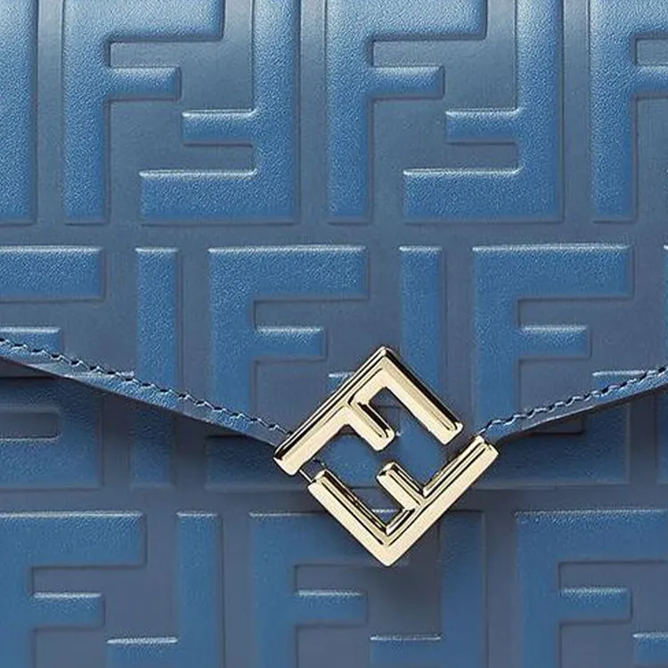 FENDI FF Diamonds Series Calfskin Shoulder Bag Women's Blue-4
