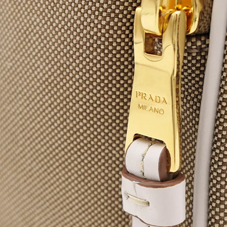 PRADA Jacquard Bucket Bag, One Shoulder Handbag Women's Beige-6